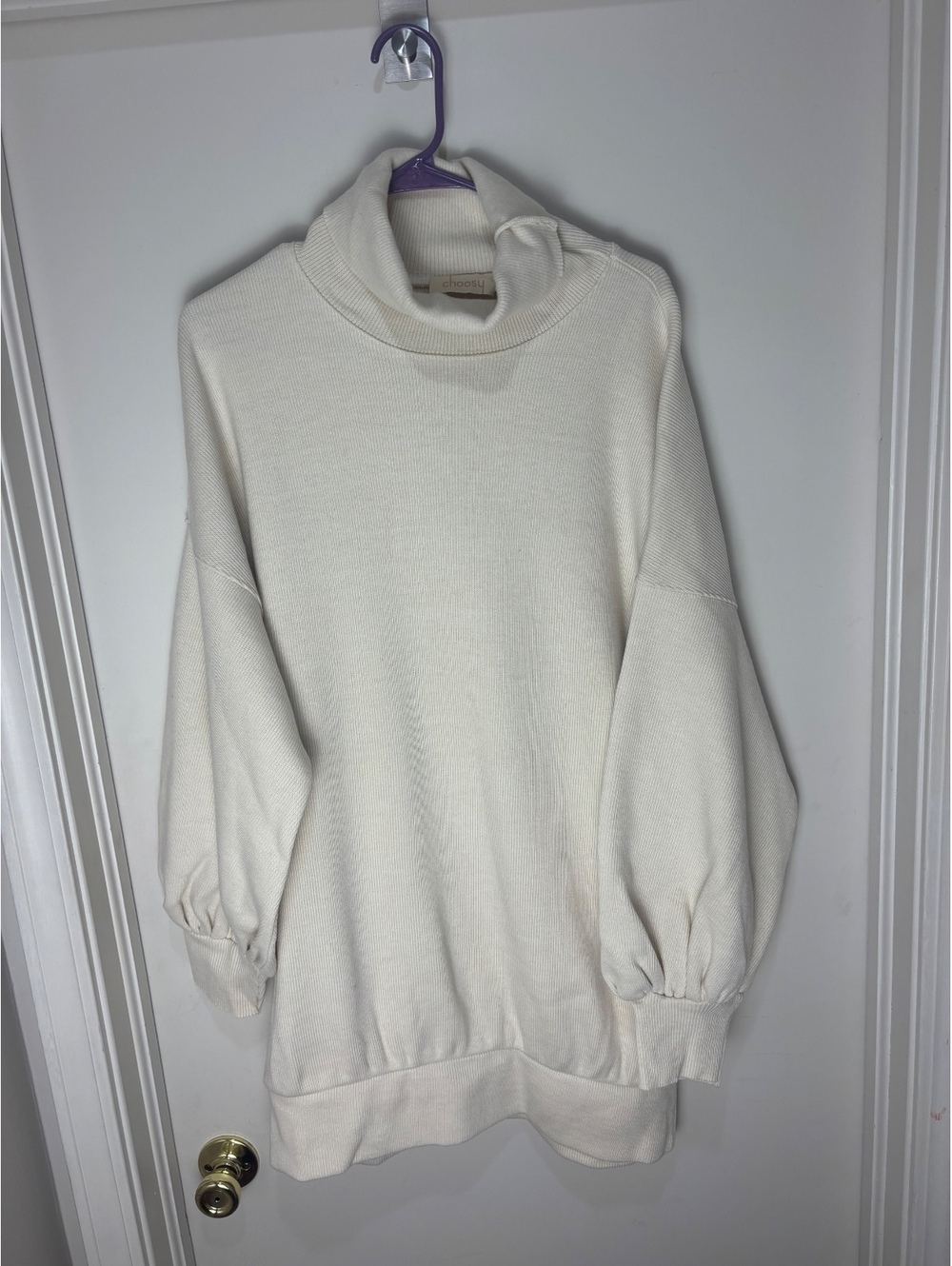 Choosy Women L Cream Oversized Turtleneck Sweater Tunic Balloon Sleeve NWT